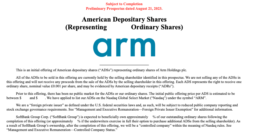 今年全球最大规模 IPO 或将诞生，芯片巨头 Arm 正式提交上市申请！
