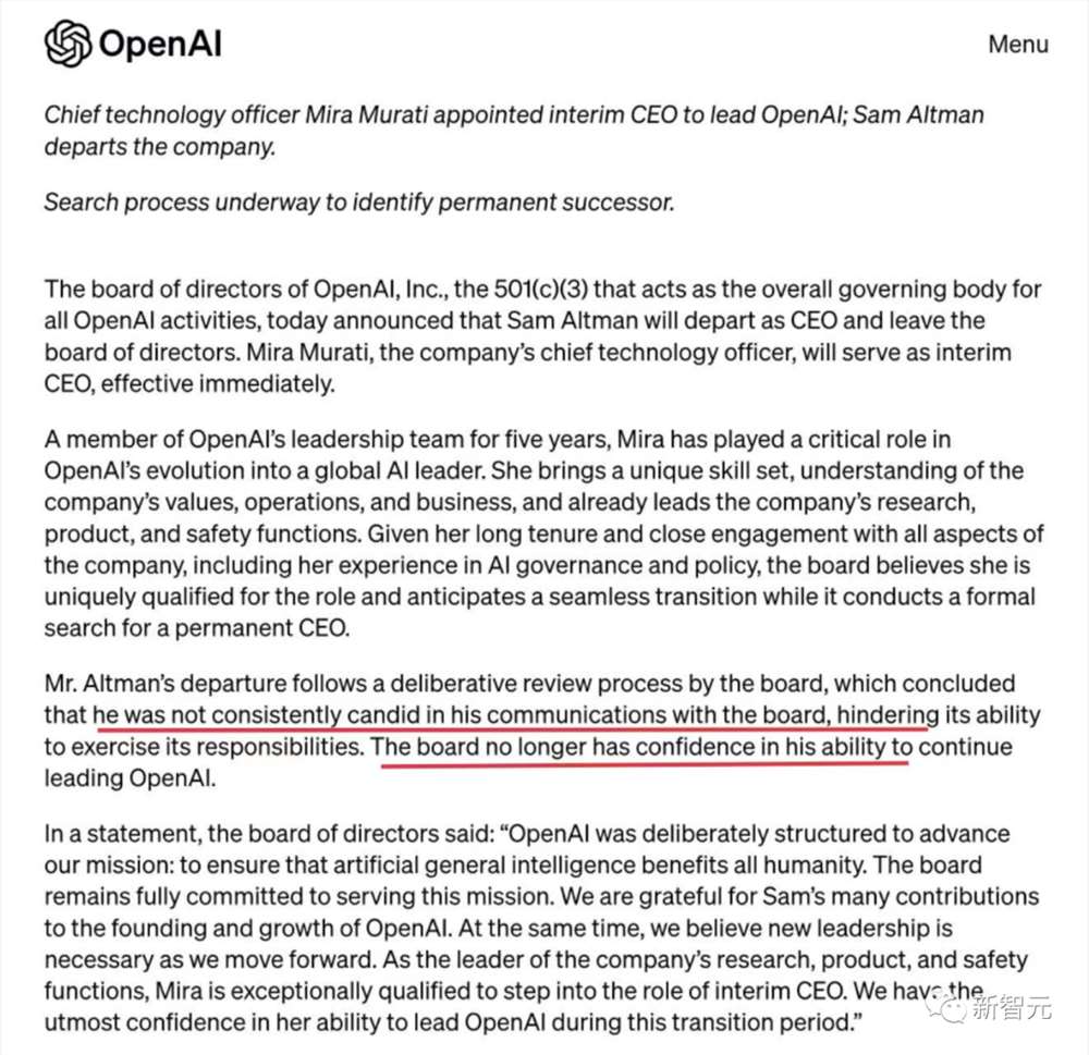 OpenAI深夜变天，CEO奥特曼被炒鱿鱼！联创Brockman辞职力挺，女CTO临时补位