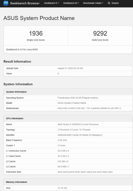 AMD锐龙5 5500X3D Geekbench性能首曝，多核提升超13%